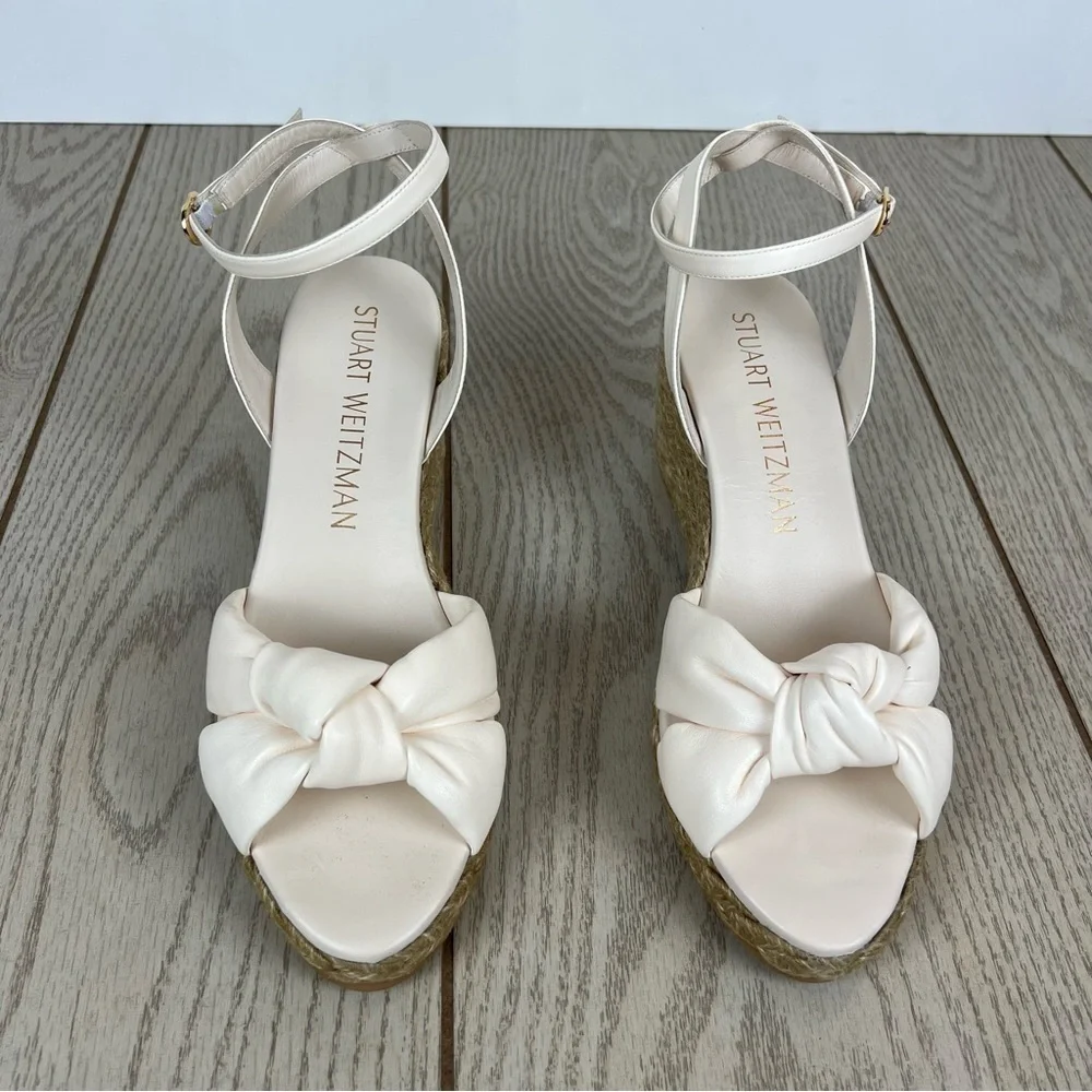 Stuart Weitzman Playa Espadrille Knot Wedge Sandals 41.5/11B Seashell $395